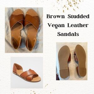 Brown Studded Vegan Leather Sandals